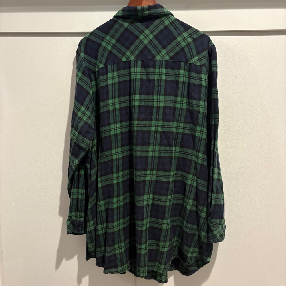 The Vermont Country Store Flannel Tunic Plaid Shirt XL Green Navy Oversized Cozy - Picture 5 of 10
